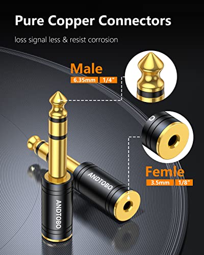 ANDTOBO 1/4''(6.35mm) Male to 1/8'' (3.5mm) Female Stereo Audio Jack Pure Copper Adapter for Headphone, Amp, 1 Pack-Black - Image 5