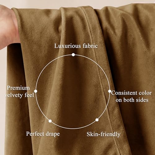 Image of Gold Brown Velvet Curtains for Living Room Boho, W52 x L63, 2 Panels | 300GSM Soft Velvet Drapes, Thermal Insulated, Window Back Tab Luxury Privacy Home Decor, Room Darkening, Blackout, Bedroom