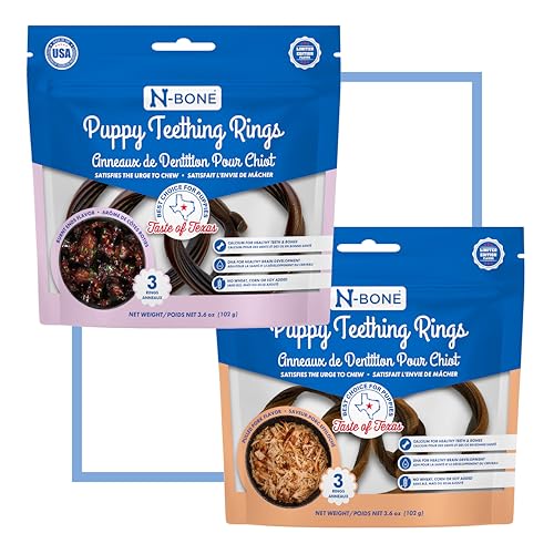 N-Bone Puppy Teething Rings Texas BBQ 3 Count Bag Variety Pack, Burnt Ends & Pulled Pork Flavor,...