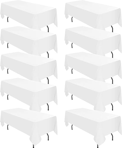 Paquete de 10 manteles de poliéster, 60 x 102 pulgadas, mantel de poliéster blanco para mesas rectangulares de 6 pies, resistente a las manchas y a
