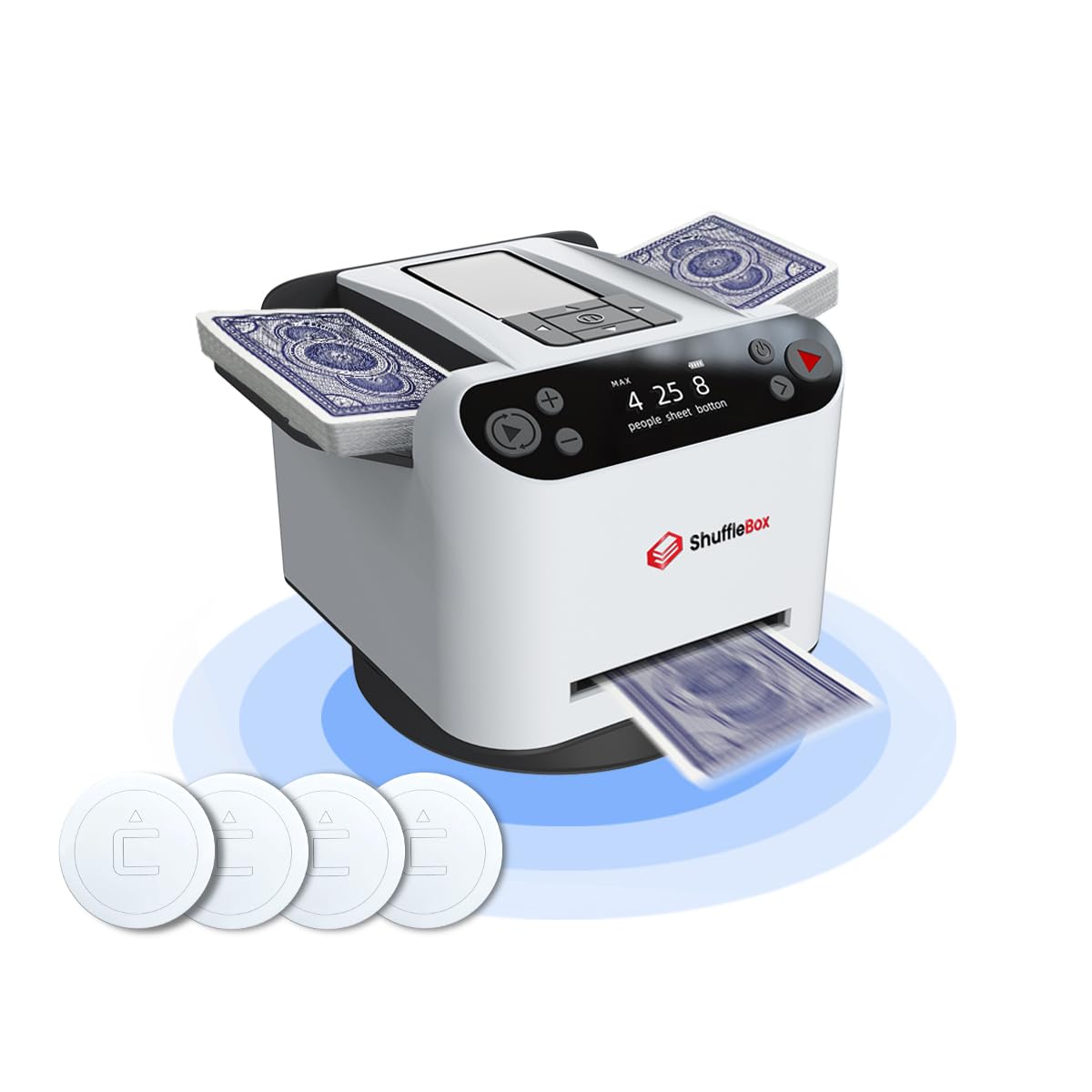 ShuffleBox G1 Pro Automatic Card Shuffler and Dealer 2-in-1, Ultra Quiet, Rechargeable, Works with UNO, Taco Cat Goat Cheese Pizza, Five Crowns, Monopoly Deal, Bicycle and Maverick Cards