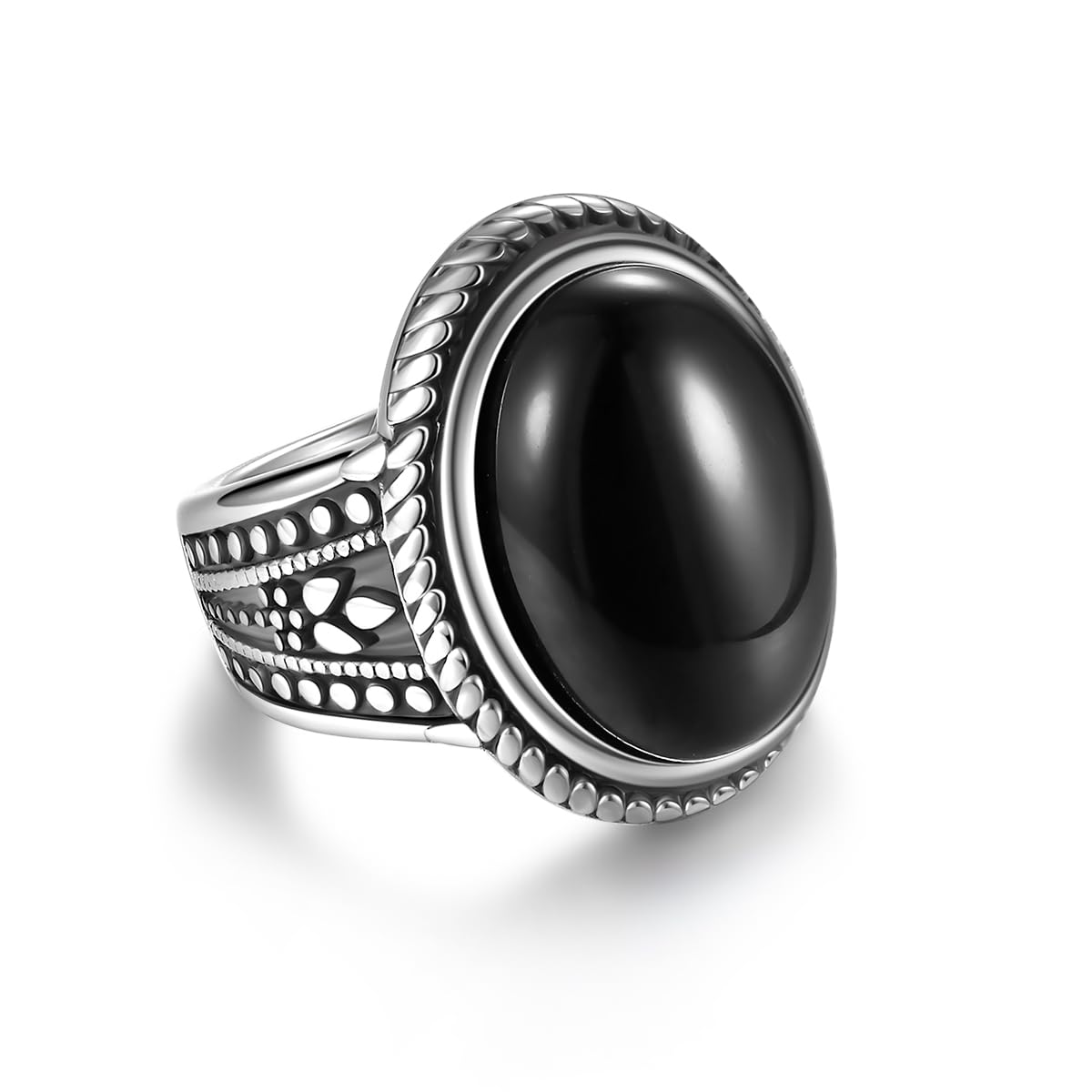 Confede Vintage Oval Turquoise/Rose Quartz Ring for Women Stainless Steel Statement Band Stone Rings Jewelry