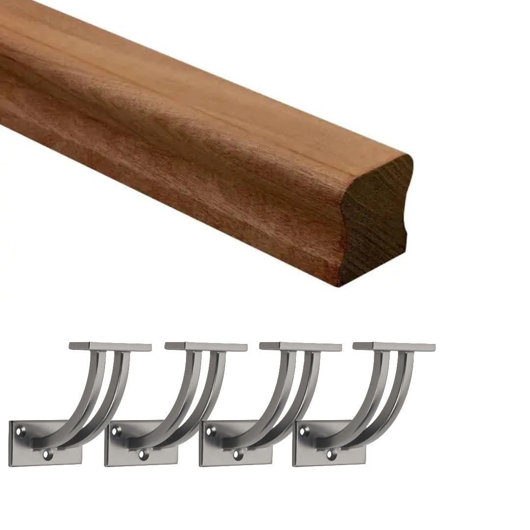 Jackson Woodturners Dark Hardwood HR Handrail Kit with Gunmetal Contemporary Wall Brackets Stair Rail DIY Installation (3600mm + 4 Wall Brackets)