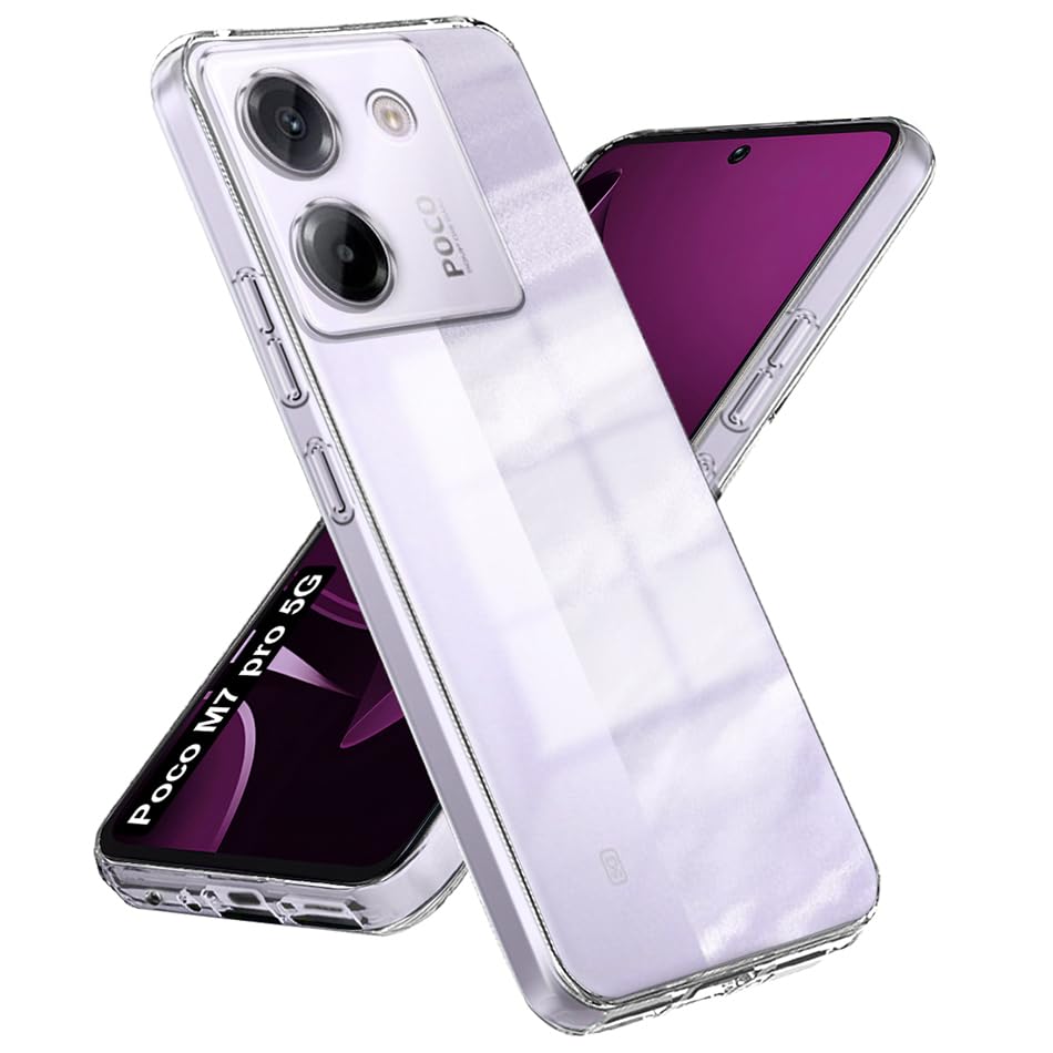 Image of Fashionury Crystal Clear Case for Poco M7 Pro 5G | Yellowing Resistance | Transparent TPU Silicone | Raised Camera Lips | Slim Transparent Cover