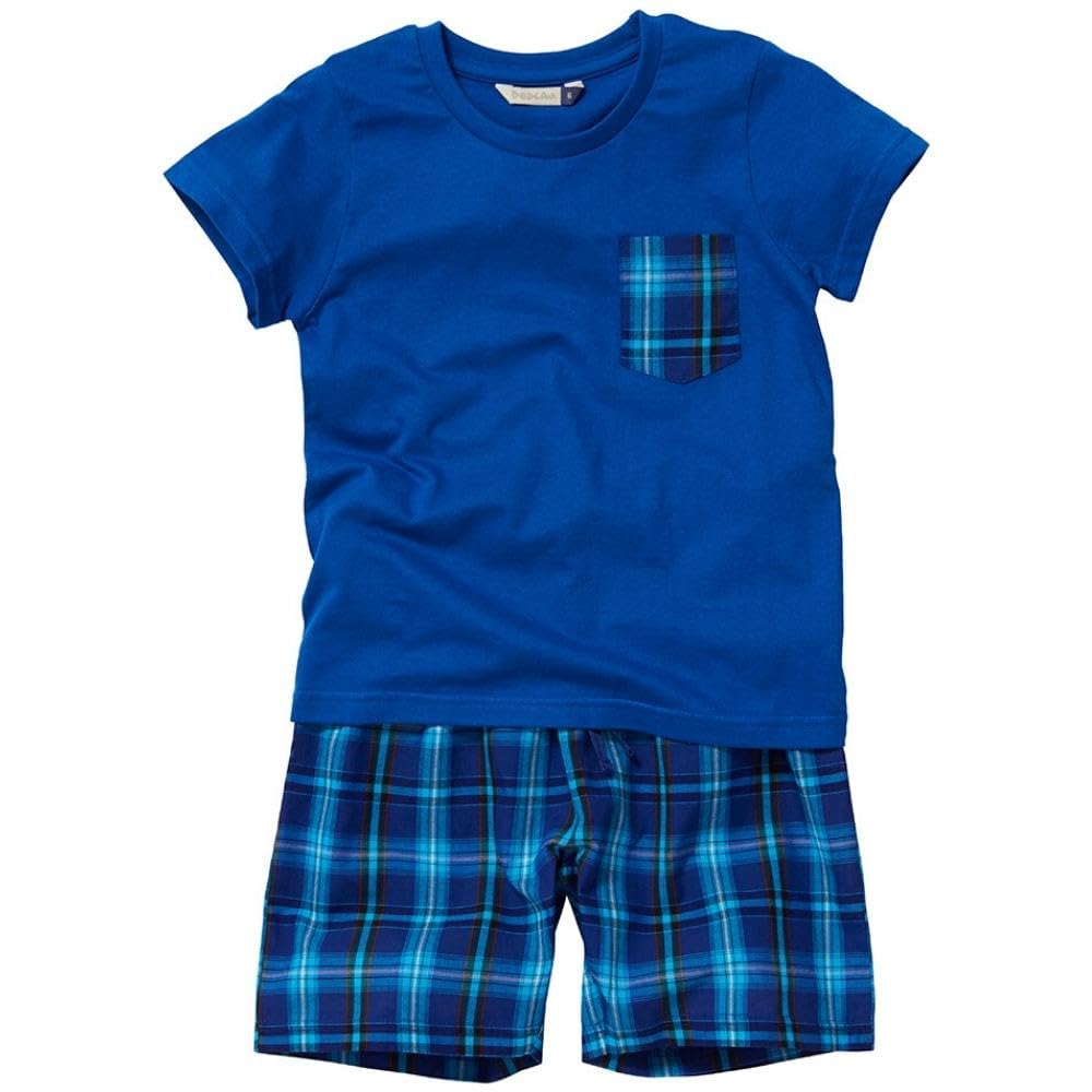 Bedlam Boys NightwearBedlam Boys Long Short Sleeve Checked Bottom Cotton Pyjama Sets UK Seller - Short Royal Check - 7 Years