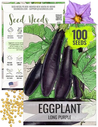 Seed Needs Eggplant Seeds for Planting Long Purple Eggplants - Non-GMO Heirloom & Untreated Annual Crops - Grow a Home Grown Vegetable Garden Outdoors (1 Pack)