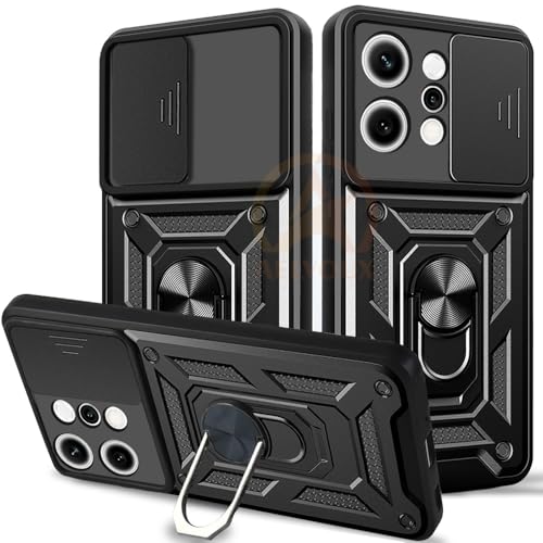 Image of Armor Bumper Back Cover Case for Oppo Reno 14 5G Rotating Camera Cover, Ring Holder & Kickstand | Heavy Duty & 360 Degree Protection Oppo Reno 14 5G Back Cover (Black)