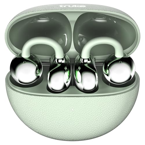Image of truke TruClips Wireless Open Ear Buds with 55H Battery, 12mm Custom Drivers, Spatial Audio, Premium Leather Dual Form Design, Low Latency, Quad Mic ENC, Ambient Awareness, IPX5 - MintMist