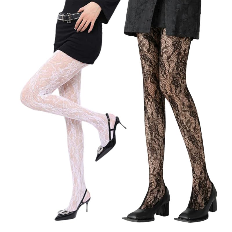 MOSIERRY 2 Paar Netzstrumpfhose Schwarz Strumpfhosen Muster Damen Strumpfhose Spitze Schwarze Sexy Hohe Strümpfe
