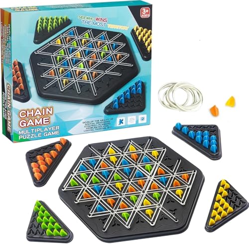 Sctnny Triggler Juego de Mesa, Juego de Ajedrez con Cadena y Triángulos, Juego de Estrategia, Ajedrez Triangular Educativo para Niños, Adecuado para Juegos de Mesa Familiares de 2 a 4 Jugadores