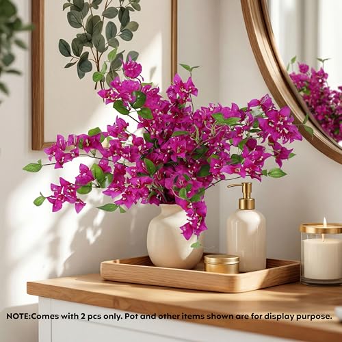 Image of Decor & More 2 PCS Artificial Flowers Bunch - Realistic Silk Bougainvillea Long Stem Artificial Flower Bunch Without Pot | Artificial Flower for Decoration | (Without Pot)