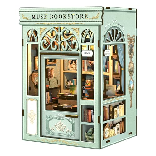 CUTEBEE Book Nook Kit - Creativo Miniature da Case Costruire Legno, Casa Prefabbricata per Adulti Deco Creative per Librerie, Regali Unici per Amici e Familiari (Muse Bookstore)