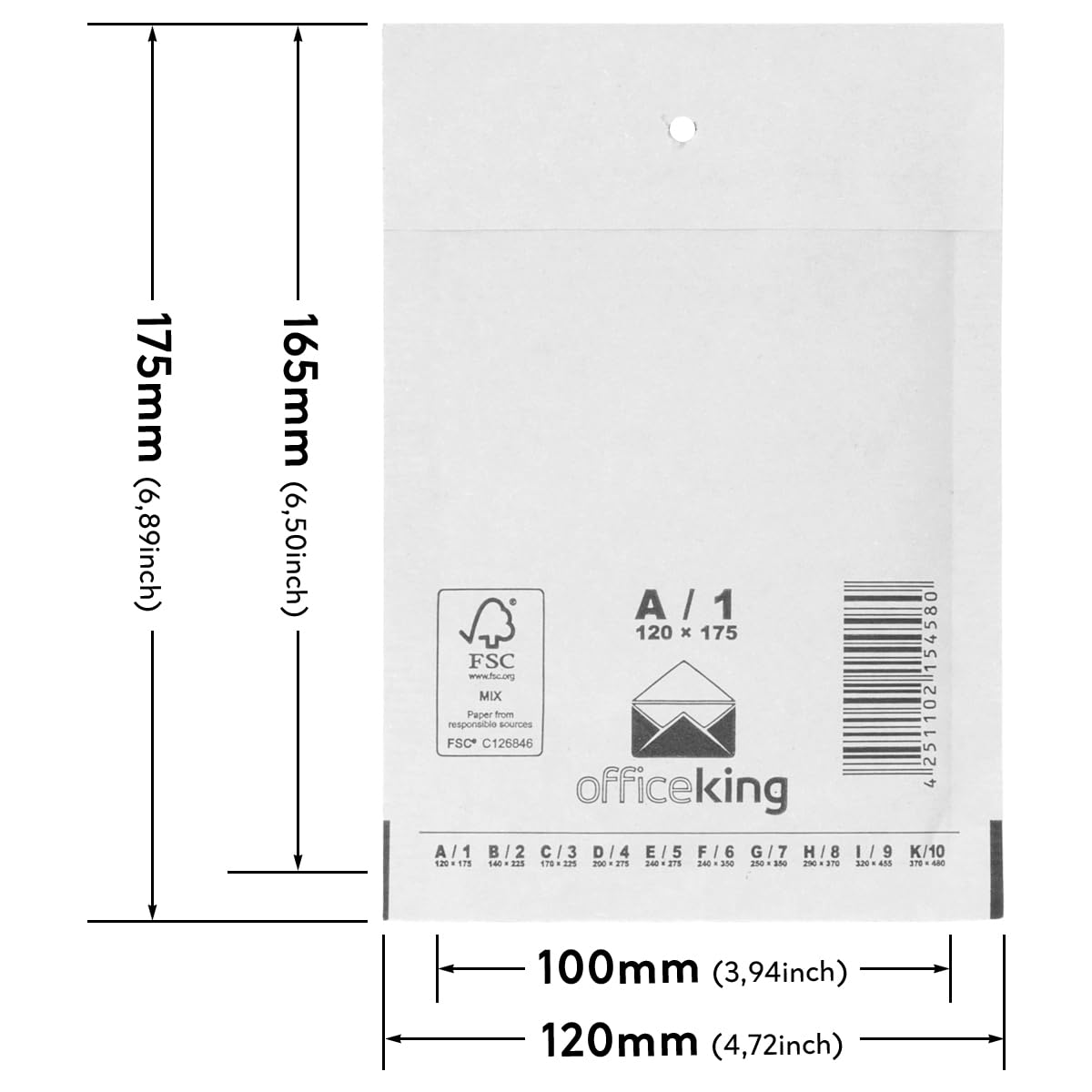 officeking Luftpolstertaschen reißfest 800 Stk Weiß A/1 | 120 x 175mm DIN A6 Umschlag Dokumententasche Warenversandtasche Versandtasche Warensendung Postumschläge Versand Luftpolsterversandumschläge