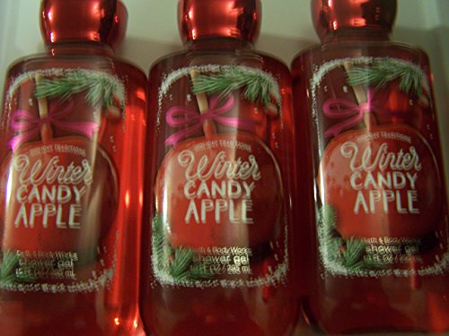 Lot of 3 Bath & Body Works Holiday Traditions Winter Candy Apple Shea & Vitamin E Shower Gel 10 Fl Oz Each (Winter Candy Apple)