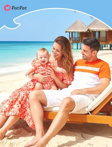 Image of PATPAT Family Matching Outfits Mommy and Me Dresses Floral Dress & T-Shirts | Mommy and Me Easter Dresses, Puff Sleeve Floral Sundress, Cotton Blend T-shirts, Couples Party Wedding Vacation Outfits