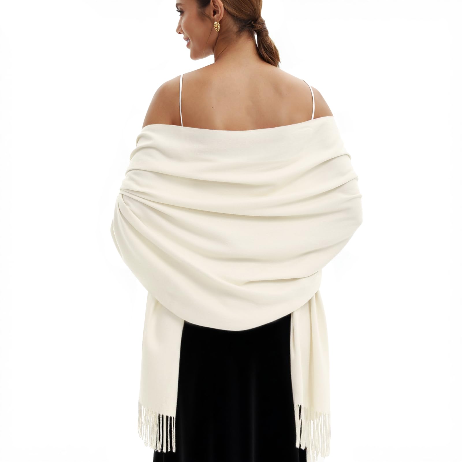 vimate Pashmina Scarf and Shawl - Soft Women Pashmina Wrap for Wedding Evening Party (20 Colors), Cream, 27'' x 78''