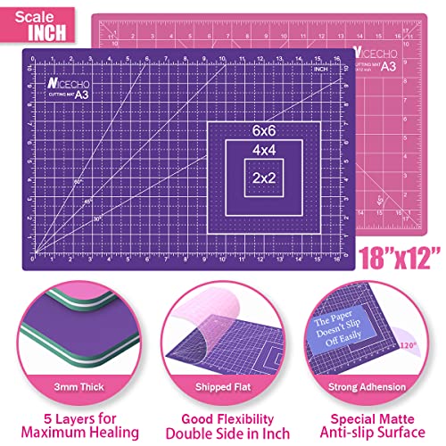 Nicecho Rotary Cutter Set,Nicecho Sewing Quilting Supplies,45Mm & 28 Mm Fabric Cutters,8 Rotary Cutter Blades,A3 Cutting Mat For Sewing,6X12 & 2.5X12 In Quilting Rulers,Ideal Quilt Kits For Lovers & Beginners thumb #5