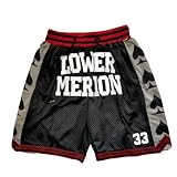 Mens Basketball Shorts,Men Retro Mesh Rap Embroidered Short with Pockets, High School Fans 90S Casual Athletic Gym Shorts (Small, 33 Black)