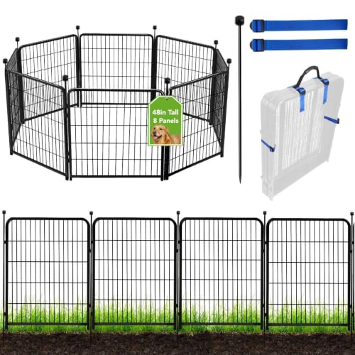 Image of ADAVIN 48 in(H) Garden Fence Panels, 8 Panels Total 17.7 Ft(L), Heavy Duty Iron Metal Animal Barrier Fence, Fencing for Flowers Beds, Camping Fence, No Dig Garden Border Fencing for Yard(No Gate)