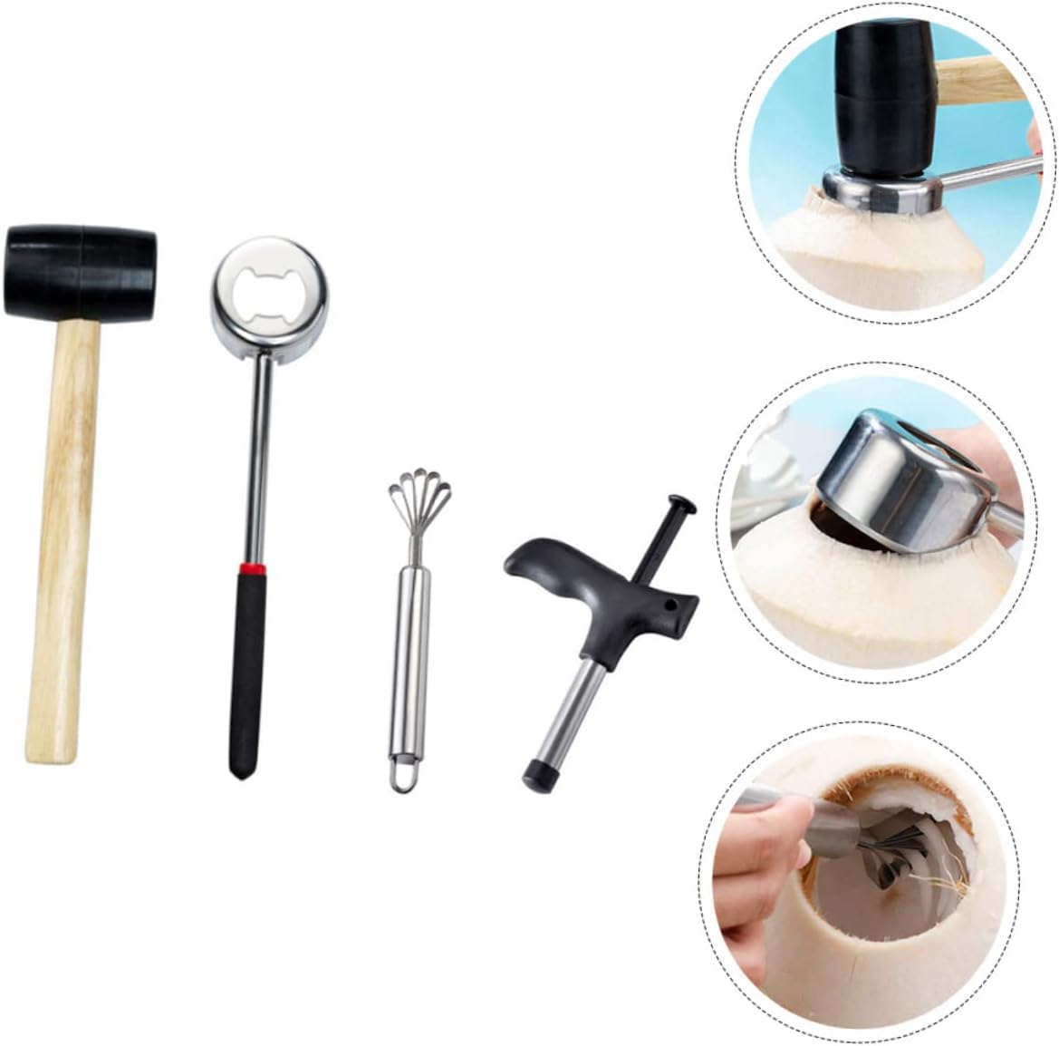 Mikinona Coconut Meat Punching Tool 1 Set Coconuts Stainless Steel Opener Kitchen Gadget