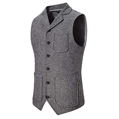 Work Vests For Men Vintage Notch Collar Prom Business Dress Casual Waistcoats Wedding Formal Tweed Vest With Pockets2