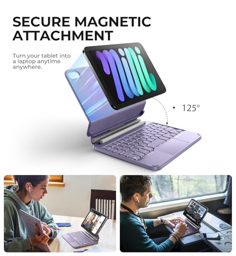 Image of Dexnor for iPad mini 7 (A17 Pro) /Mini 6 Case with Keyboard, Magnetic Floating Cantilever Stand with Trackpad Pencil Holder Backlit Keyboard Case for iPad mini 7th(2024) /6th (2021) Generation, Purple
