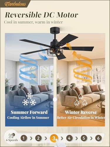 Fanbulous 2 Pack Farmhouse 42 Inch Ceiling Fans with Lights, Black Industrial Caged Ceiling Fans for Bedroom Living Room, Double-Sided 5 Blades Rustic Ceiling Fan - Image 5
