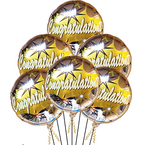Image of GRAND SHOP Congratulations Round Foil Balloons Pack Of 6,Multi