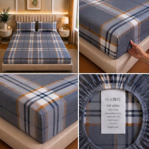 Image of Castiqa Elastic Fitted Supersoft Premium Polycotton 200TC Double Bedsheets King Size 78x72 Inch with 2 Pillow Covers (Fits Upto Mattress of 8Inches) (Multicolor IX)