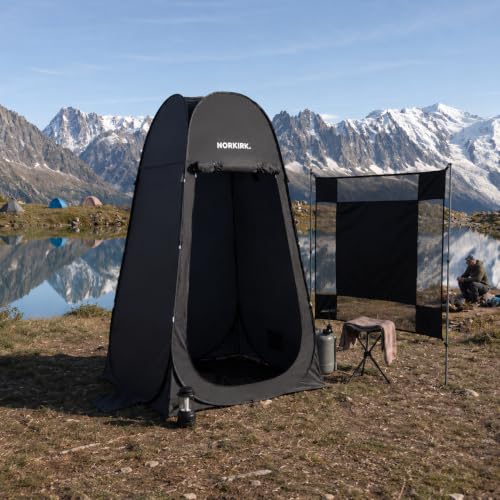 NORKIRK. Pop Up Privacy Tent with Mesh Bottom – Portable Camping Shower & Changing Tent, Outdoor Dressing Room, Toilet Stall & Privacy Shelter for Beach, RV, Tailgating & Travel, Black