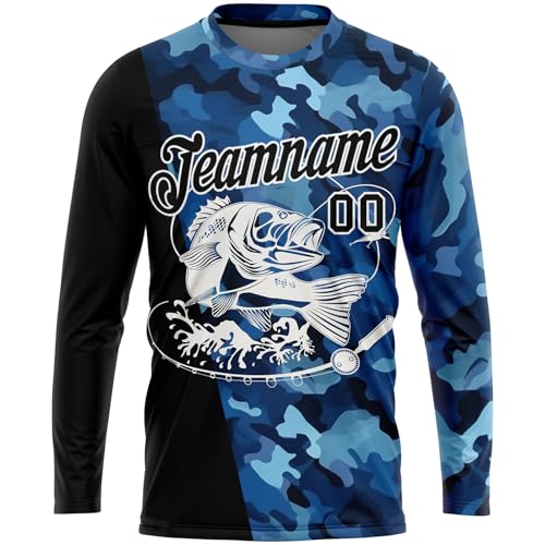 Custom Novelty Fishing Shirt for Men Teens, Long Sleeve Graphic Tees Football Jersey Tops Printed Name/Number2