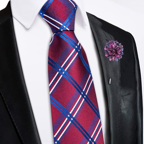 Image of Hi-Tie Zipper Ties for Men Pre-tied Tie Set Lapel Pin Pocket Square and Cufflinks Formal Business Wedding Adjustable Necktie