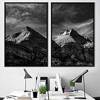2 Piece Framed Canvas Wall Art Black and White Mountains Canvas Prints Home Artwork Decoration for Living Room,Bedroom - 16