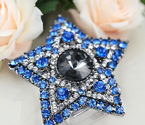Image of Gyn&Joy Gunmetal Tone Blue Grey Colored Crystal Rhinestones Twinkle Star Brooch Pin