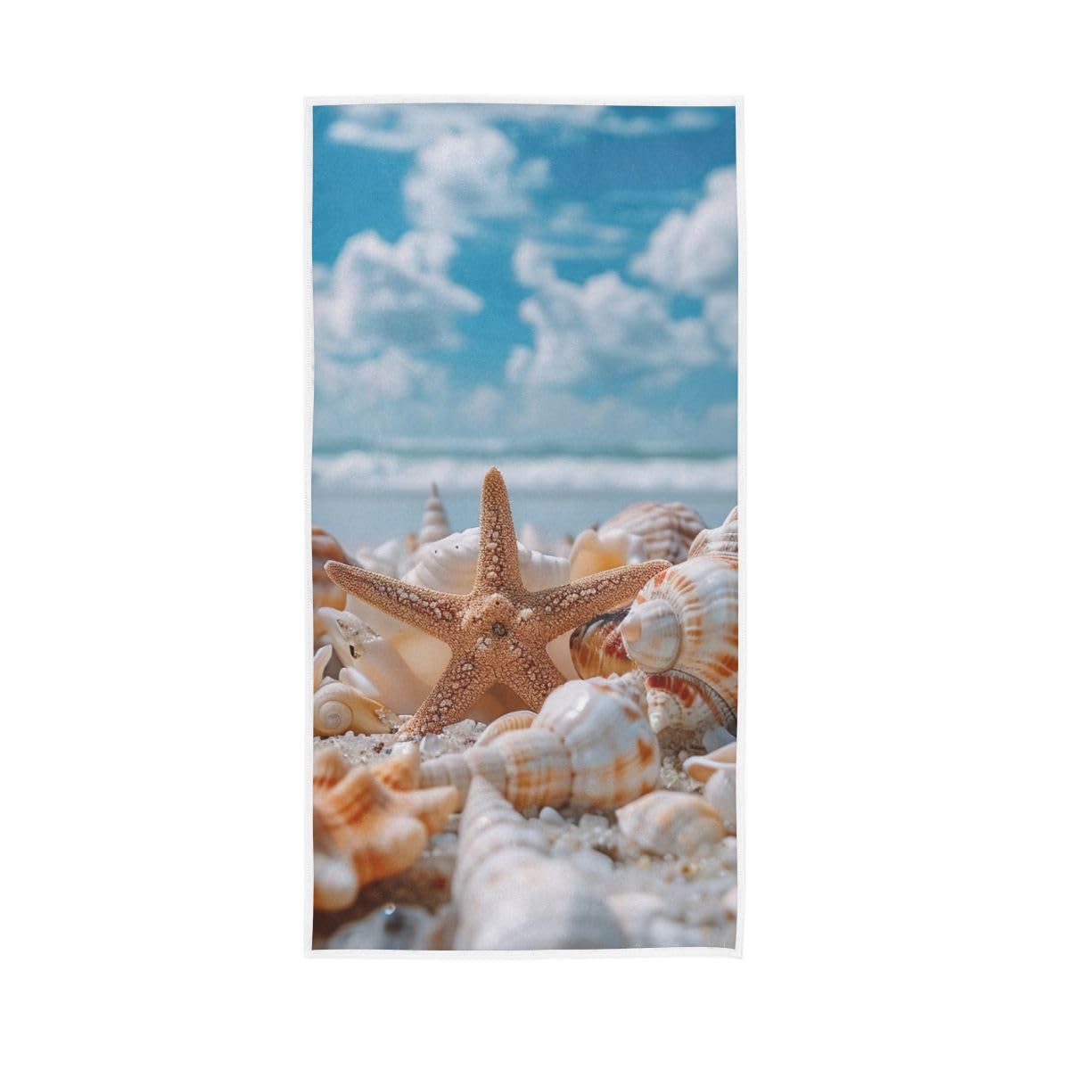 HUYGD Seashells and Starfish Hand Towel Cotton Absorbent Soft Decorative Towel for Bathroom 15 x 30 Inch