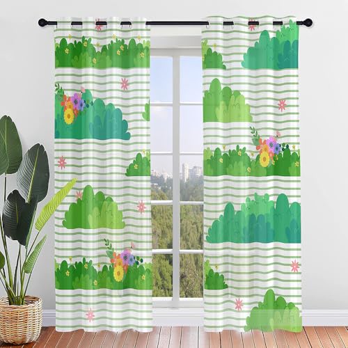 Hiseng 2 Piezas Cortinas Translucidas Decorativas con Ojales, Cortinas Ventana Visillos Translúcidos de Dormitorio Moderno, para Salon Dormitorio Cocina Comedor (Hierba,140x213cm)