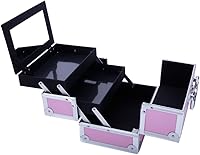 Vista 4 de Karl home Estuche de tren de maquillaje, organizador de cosméticos portátil, gran capacidad de almacenamiento con bloqueo de espejo para artistas