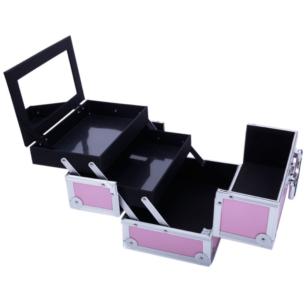 Aluminum Makeup Train Case Jewelry Box Cosmetic Organizer Lipstick Jewelry Display Storage Box Pink