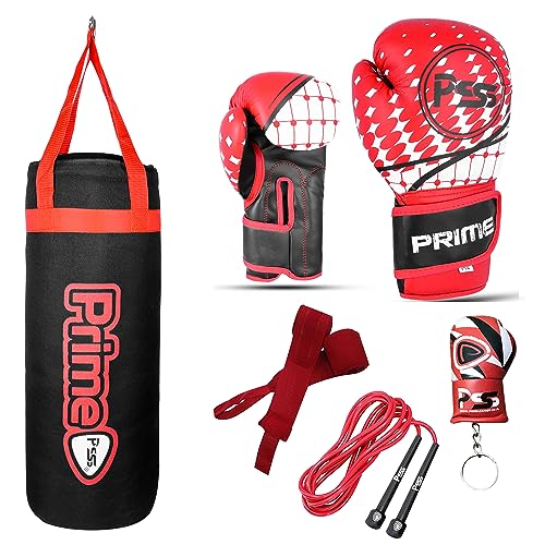 Gants boxe enfants PSS et sac de frappe rouge pour entraînement kickboxing 3-14 ans