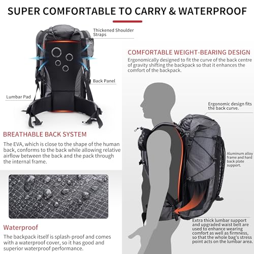 Naturehike Rock 60+5L Internal Frame Hiking Backpack for Outdoor Camping Traveling Backpacking Backpack (Black 60+5L) - Image 2
