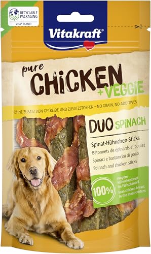 Vitakraft Chicken Veggie, bastoncini di spinaci e pollo, snack per l’addestramento del cane, come premio (1x 80g)