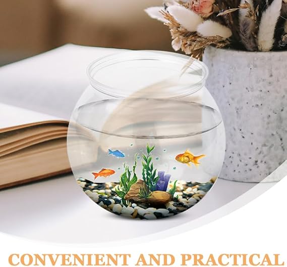 PRETYZOOM 1-Gallon Round Plastic Fish Bowl 7.16In Clear Space-Saving for Desk & Shelf Use, Multi-Functional as Aquarium, Water Plant Pot or Decorative Centerpiece for Betta Fish, Shrimp, Turtles,