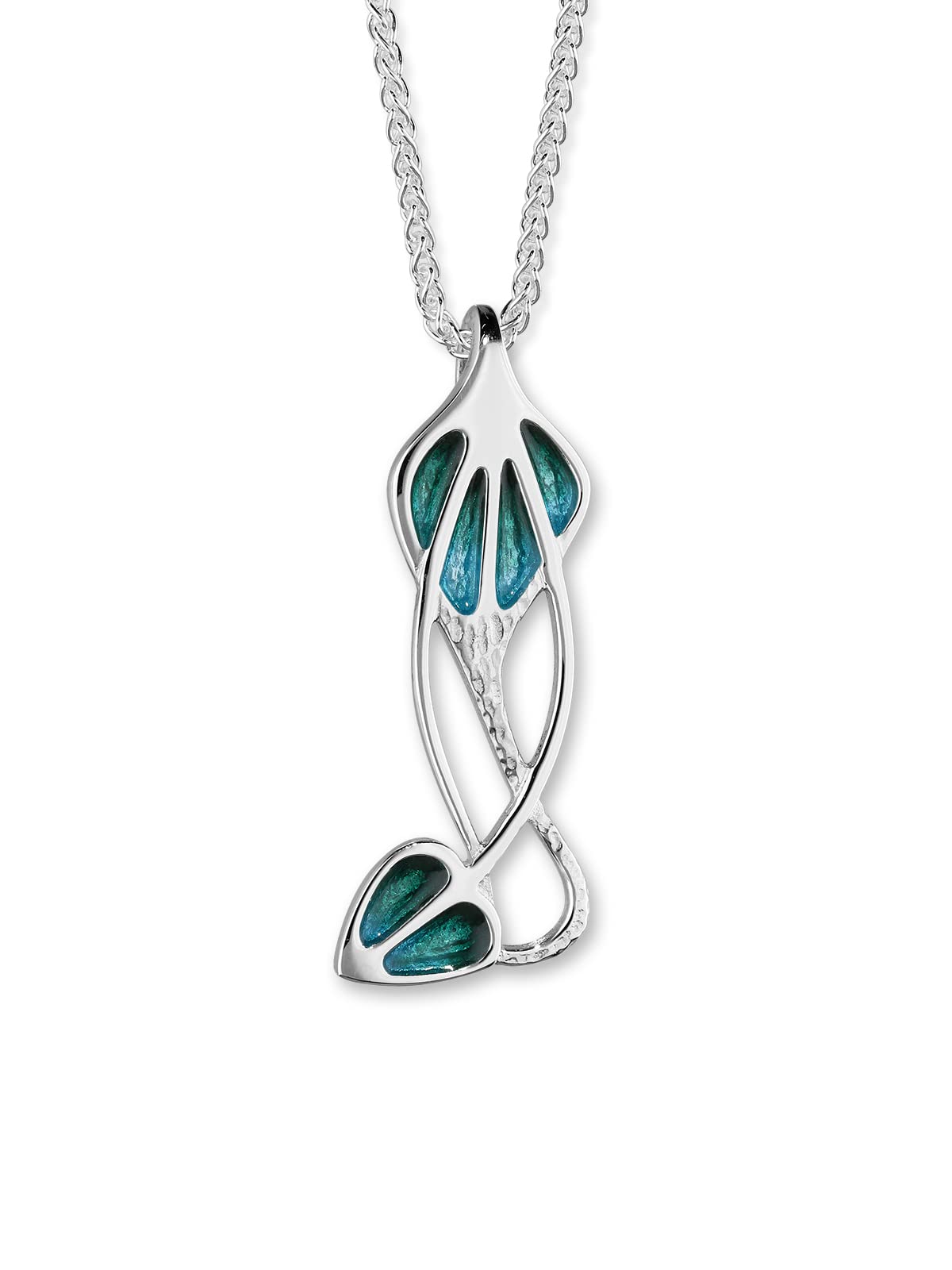 ORTAK 925 Sterling Silver Handmade Pendant Necklace Hot Glass Hand Enamel In Forever Green Colourways Art Nouveau Design By Charles Rennie Mackintosh Scottish Fine Jewellery Made In Scotland