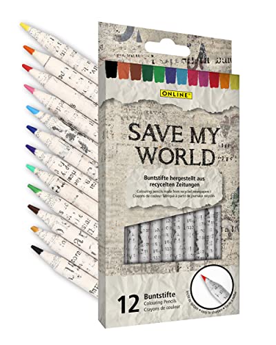 12 x Recycled Newspaper Colouring Pencils Set