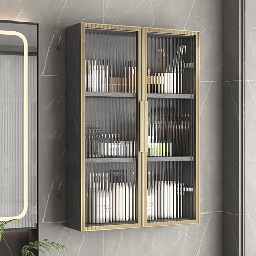 Generisch Wandschrank aus Holz über der Toilette mit Glastüren, Stauraum für Medikamente und Ausstellungsstücke, Massivholzregale für Bad und Schlafzimmer