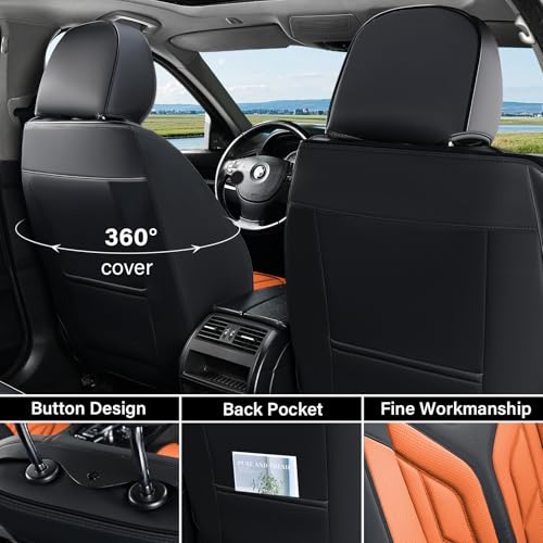 Image of Coverado Seat Covers, Car Seat Covers Front Seats, Leather Seat Covers for Cars, Waterproof Automotive Seat Covers Car Seat Protector Car Seat Cushion Universal Fit for Most Cars Trucks(Black&Orange)