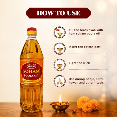 Image of Hem Soham Clove Pooja Oil 900ml, Pack of 10 | Premium Sacred Oil for Rituals, Lighting Diyas & Lamps | Long-Lasting Flame & Pure Aroma | Ideal for Daily Puja, Festivals & Ceremonies