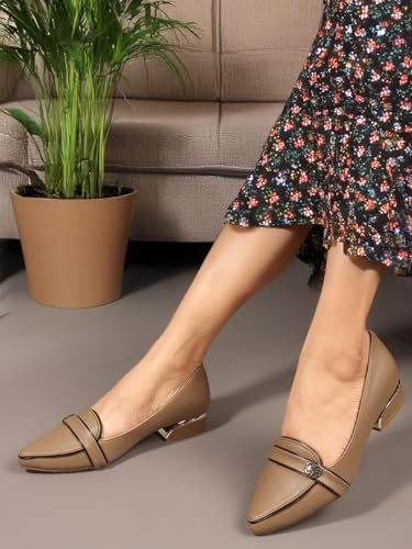 Image of Carlton London Women Comfortable Block Heel Pointed Toe Fashion Pump Shoes for Daily use, Office use, Casual use