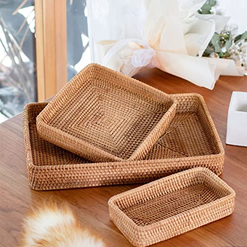Kfjbx Handwoven Rattan Storage Basket Square Wicker Tray Picnic Basket Bread Food Plate Fruit Cake Sundries Box Kitchen Decoration (Size : M) #TOP6