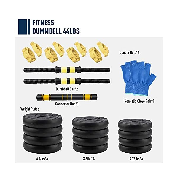 zybeauty-Adjustable-Dumbbells-44Lbs20kg-Weight-Set-Dumbbells-to-Barbells-with-Connecting-Rod-Non-Slip-Handles-Home-Gym-Equipment-for-Men-and-Women-Workout-Exercise-Training zybeauty Adjustable Dumbbells Weight Set 44LBS(20KG),Weights Dumbbells Set with Connecting Rod can be Used as Barbells,Free Weights 2-in-1 Set,Home Fitness Gym Workout Equipment for Men and Women